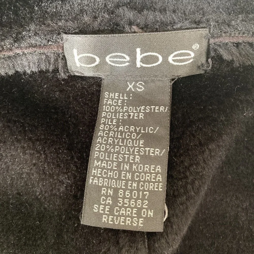 Bebe Jacket Womens XS Faux Suede Black button Front Faux Fur Lined